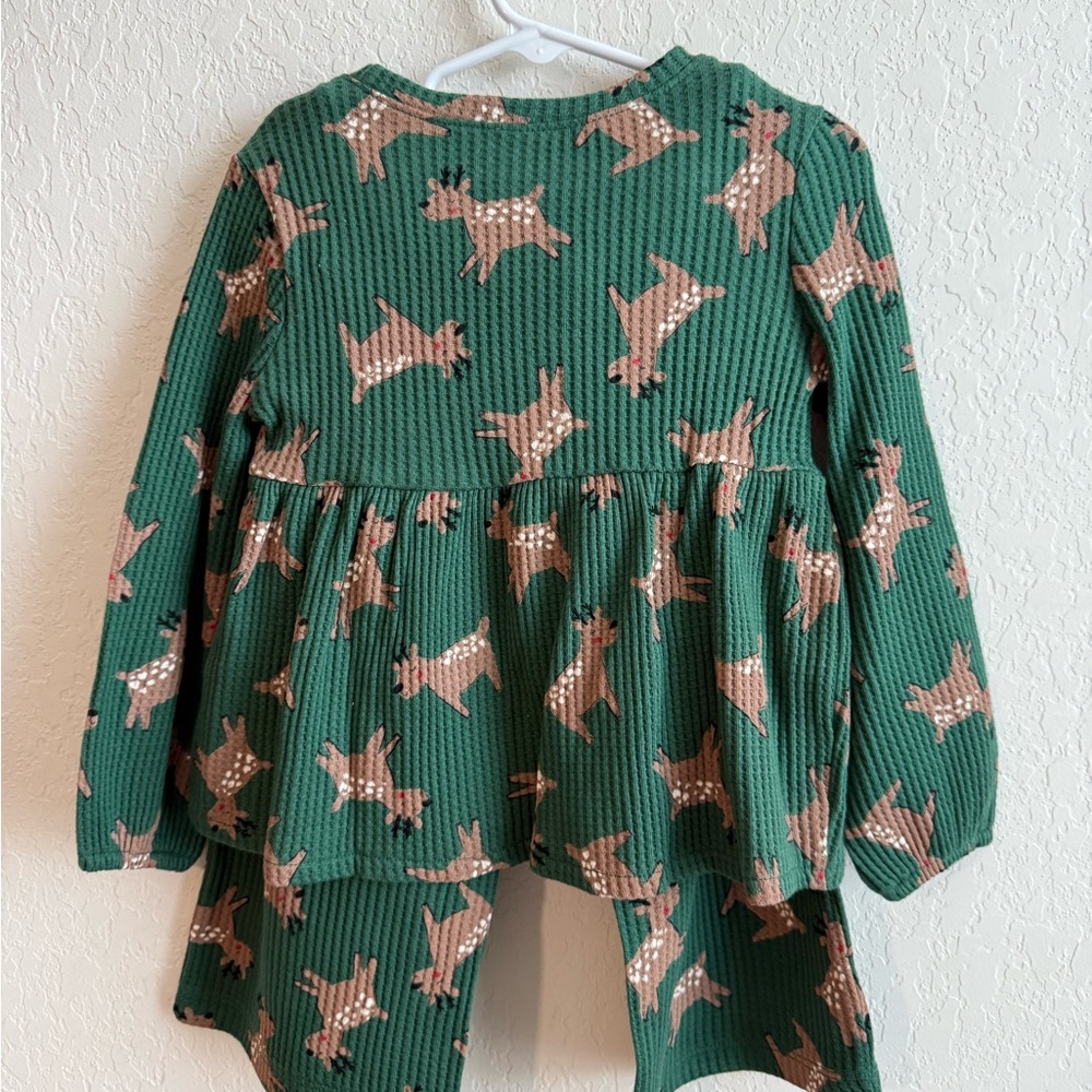 Old Navy Green Waffle-Knit Kids Top with Tan Deer Accents - Picture 2 of 4
